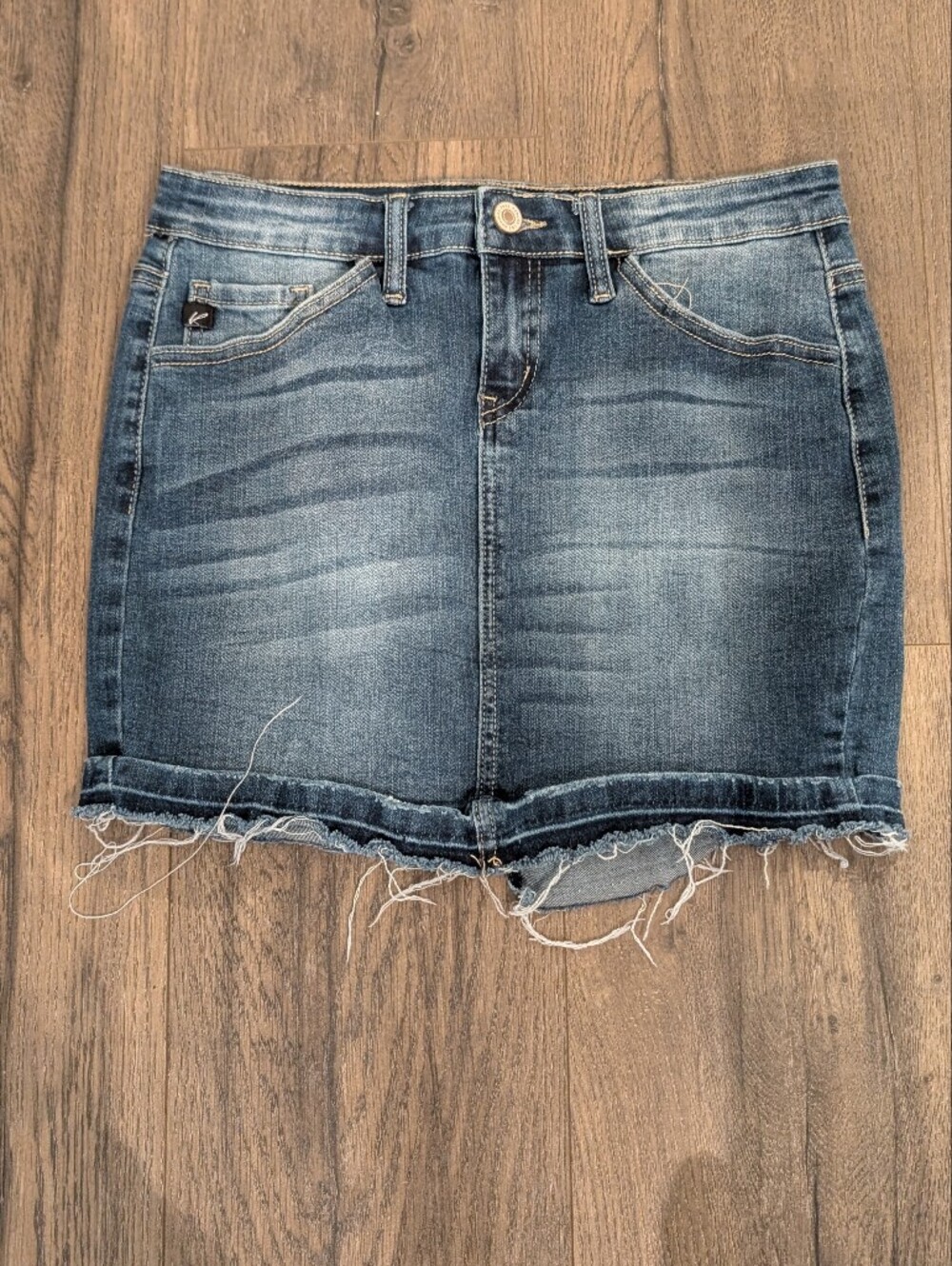 3/$30 💜 KanCan Distressed Blue Denim Mini Skirt Size 5 with Frayed Hem